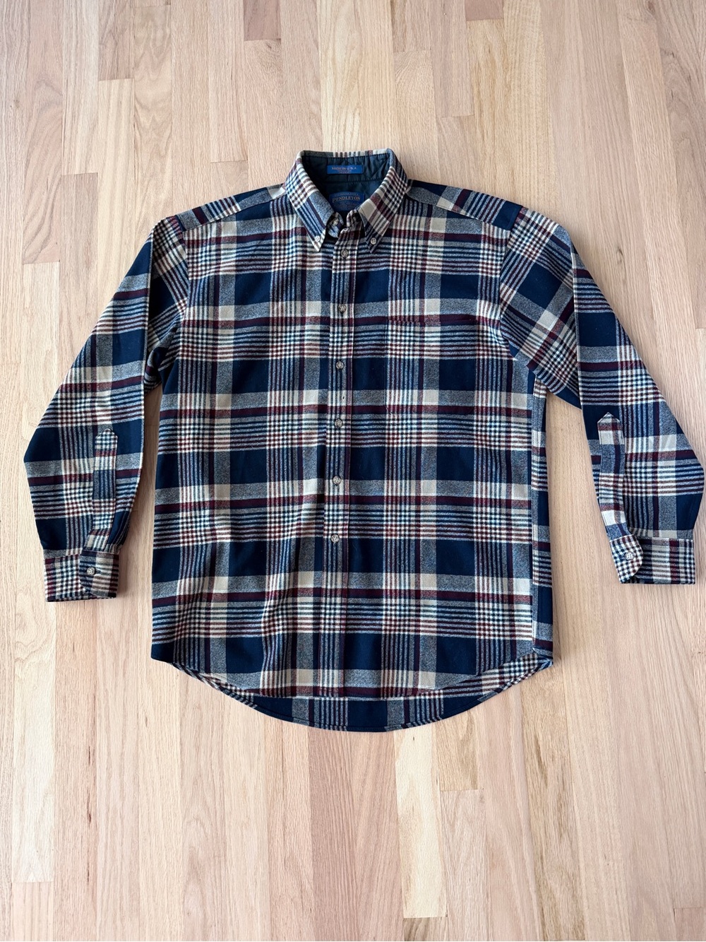 Vintage (90/y2k) Pendleton Navy, Cream & Burgundy Plaid Button-Down Shirt